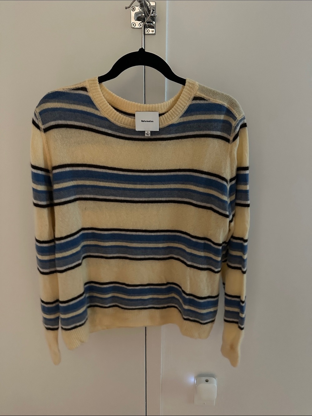 Reformation Striped Crewneck Sweater in yellow and Blue